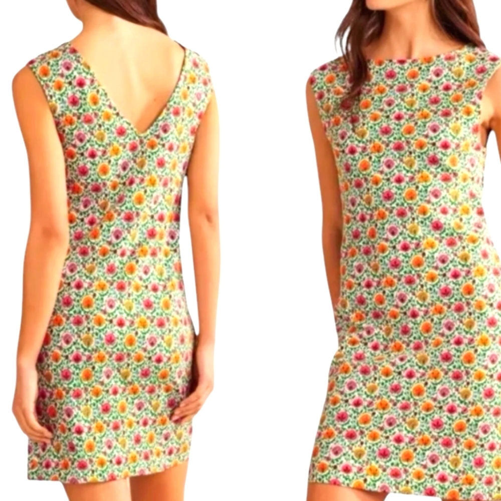 Boden Dress  Floral Sleeveless Jersey Shift Green Enchanting Bloom Red.. Size 10